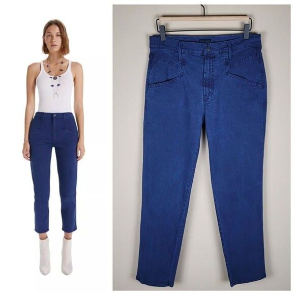 Mother Size 28 The Breaker Crop Jeans Straight Leg Stretch Eclipse Blue - Picture 1 of 12